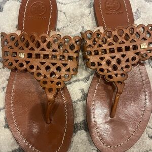 Tory Burch Leather Lasercut Accent Brown Slides 8